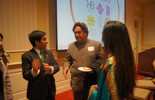 Sam Arora (left), Delegate of MD House of Delegates, chats with community leaders.
