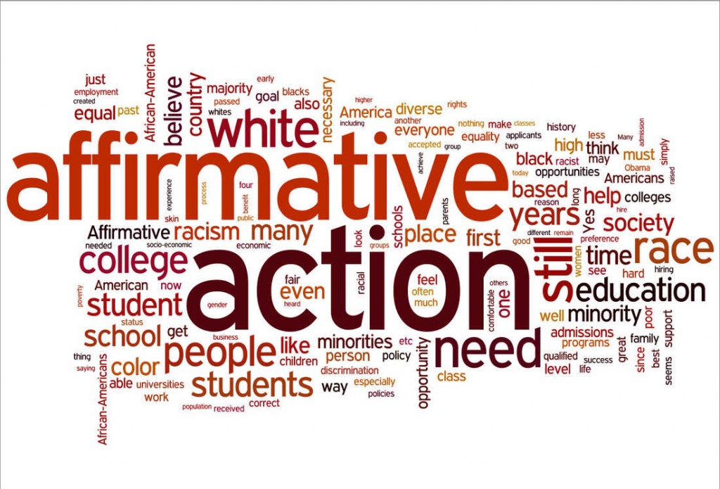 A word cloud of listener responses to the question, "Is there still a place for affirmative action in 2012, and why?"
